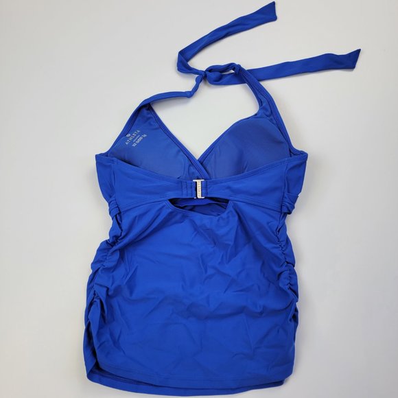 Athleta Tara Tankini Halter Swimsuit Top in Powerful Blue size 32D/DD Tall - Picture 4 of 10